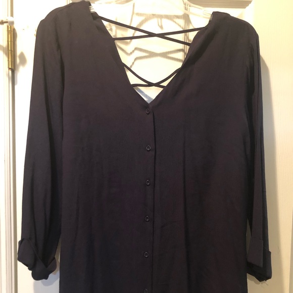 Sophie Rue Cross Back Detail Navy Blouse - Picture 4 of 12